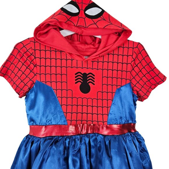 Marvel Spider-Man Girls Hooded Red Blue Dress Size 2X Tulle Satin Skirt Cosplay - Picture 5 of 12